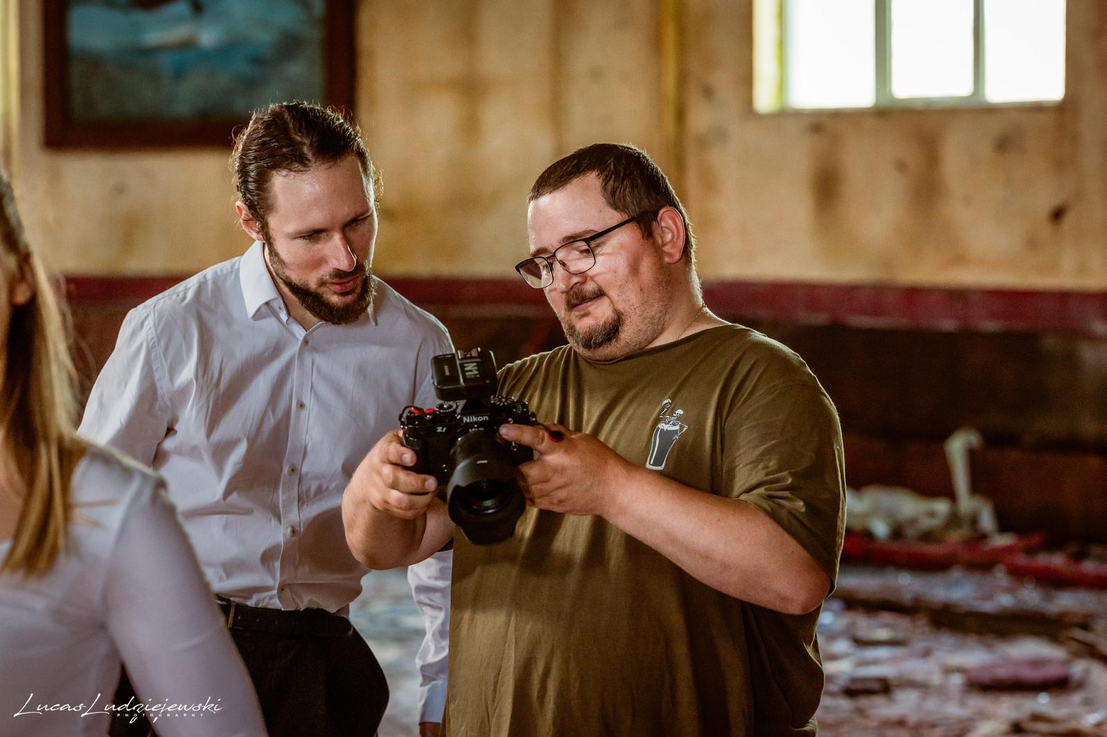 Lucas Malec reviewing camera shots with actor Anthony Mairs
